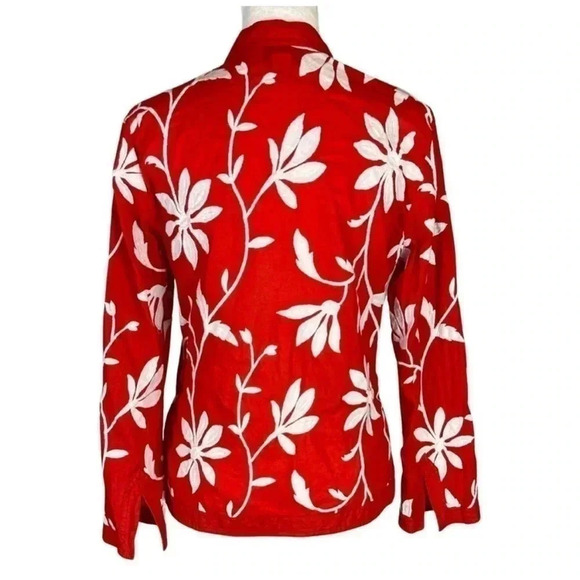 Talbots Stretch Red White Floral V-
Neck Long Sleeve tunic Size 12 - Picture 2 of 9